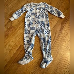 Blue and white car fleece onesie - 2T